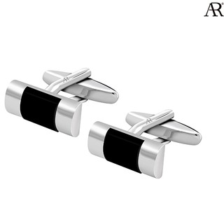 ANGELINO RUFOLO Cufflink(คัฟลิงค์) ดีไซน์ Black Onyx กระดุมข้อมือคัฟลิ้งโรเดียมคุณภาพเยี่ยม สีเงิน,สีดำ