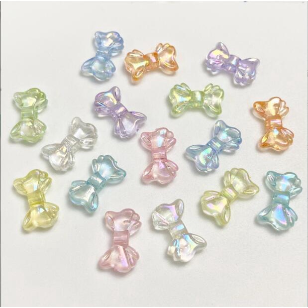 30 ชิ้น/แพ็คขนาดเล็กที่มีสีสันใสชุบ AB อะคริลิค Bowknot Charm ลูกปัดหลวมสําหรับ DIY เครื่องประดับ/โทรศัพท์มือถืออุปกรณ์เสริมการออกแบบประมาณ 9x15 มม.y1731