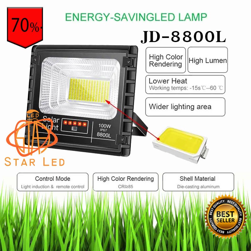 ไฟโซล่าเซลล์ รุ่น JD-8800L-W แสงขาว100W L ไฟสปอตไลท์ ไฟ JD Solar Light ใช้พลังงานแสงอาทิตย์ ราคา ถูกที่สุด ดีลบีเคเค แกลเลอรีภาพที่ 7
