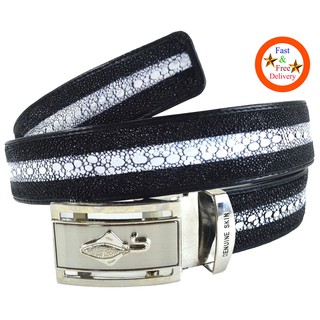 เข็มขัดหนังปลากระเบนแท้ขนาด 1.5" X 48" inches สำหรับผู้ชาย สีดำ Stingray Belt black Leather