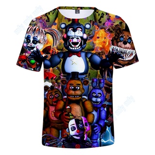 FNAF Five Nights at Freddys เสื้อยืดแขนสั้นพิมพ์ลายแฟชั่นเด็กเสื้อยืดกีฬา