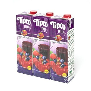 ทิปโก้ น้ำเชอร์รี่เบอร์รี่ผสมองุ่น 100% 1000 มล. แพ็ค 3 กล่อง Tipco 100% Cherry Berry Juice Grape 1000ml, pack of 3 boxe