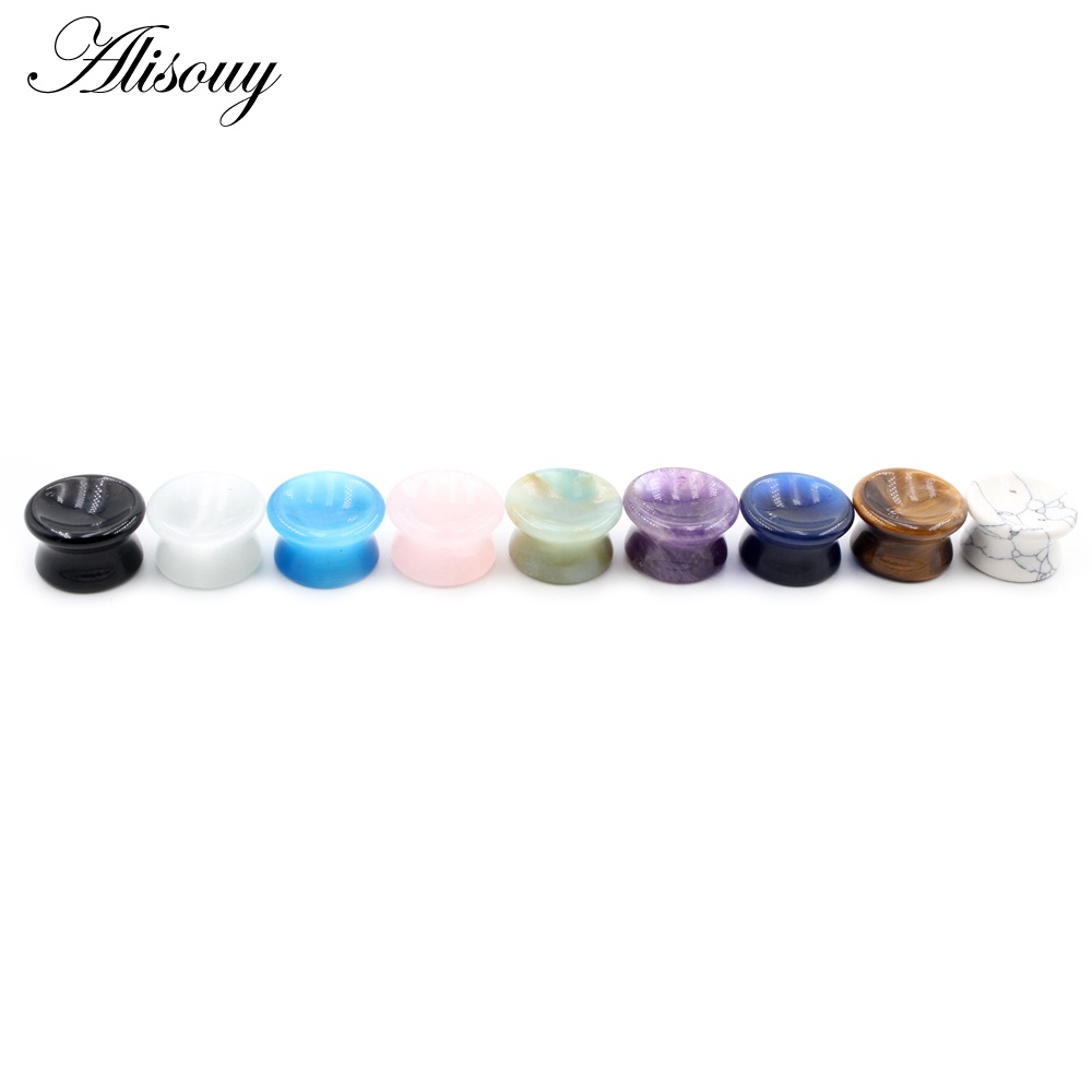 Alisouy 2 ชิ้น ผู้หญิง ผู้ชาย เว้า หินธรรมชาติ อุโมงค์หู รูปที่ 3