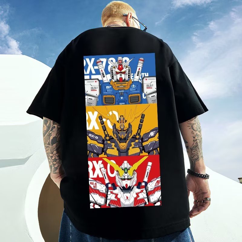 ผู้ชาย T เสื้อ Oversize ฤดูร้อน Street แนวโน้ม ins อะนิเมะ Gundam พิมพ์แขนสั้นเสื้อยืดผู้ชาย Plus ขน