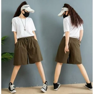 กางเกงขาสั้นผ้าลินิน ขา3ส่วน ใส่สบาย สไตล์เกาหลี เอว26-38นิ้ว