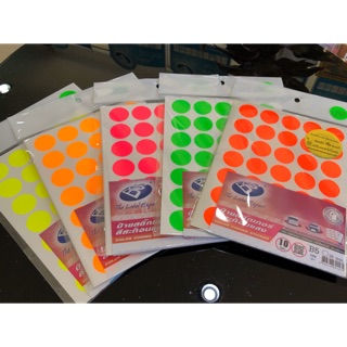 CODING FLUORESCENT LABEL STICKER ป้ายสติ๊กเกอร์กระดาษสีสะท้อนแสง วงกลม (แพ๊ค 10 แผ่น) BOS