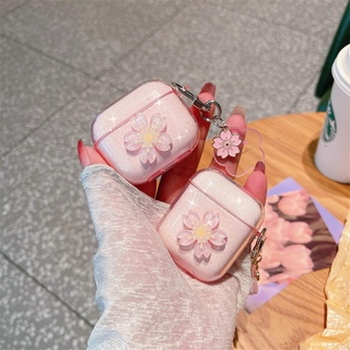 เคสหูฟัง ลายดอกซากุระ ประดับกลิตเตอร์ สีชมพู สําหรับ AirPods Pro AirPods 1 2 AirPods 3