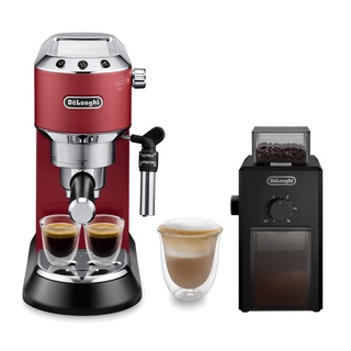 DeLonghi ชุดเครื่องชงกาแฟเอสเพรสโซ่ Dedica สีแดง เครื่องชงกาแฟเอสเพรสโซ่ EC685.R + เครื่องบดเมล็ดกาแฟ KG79