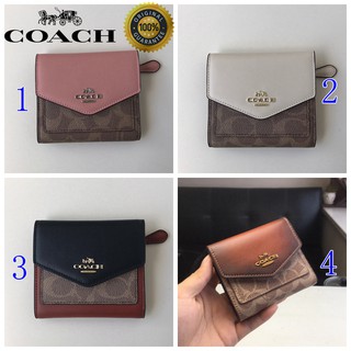 🎄พร้อมส่ง🌟Coach กระเป๋าสตางค์ผู้หญิงแฟชั่นสามพับวรรคสั้นซองจดหมายกระเป๋าสตางค์ดอกไม้เก่าโลโก้การจับคู่สี 31548 ในสต็อก