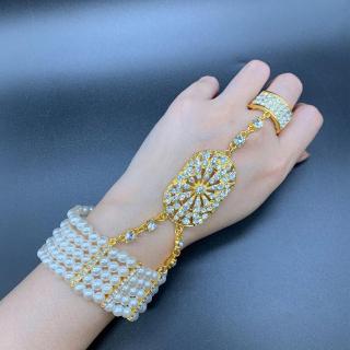 Vintage jewelryเพิร์ลเพชรสร้อยข้อมือมุกแหวนโซ่มือ