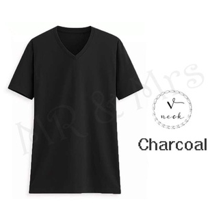 เสื้อยืดสีพื้น เสื้อคอวี เสื้อยืดคอวี T-Shirt ผ้าCotton (สีเทาดำ)