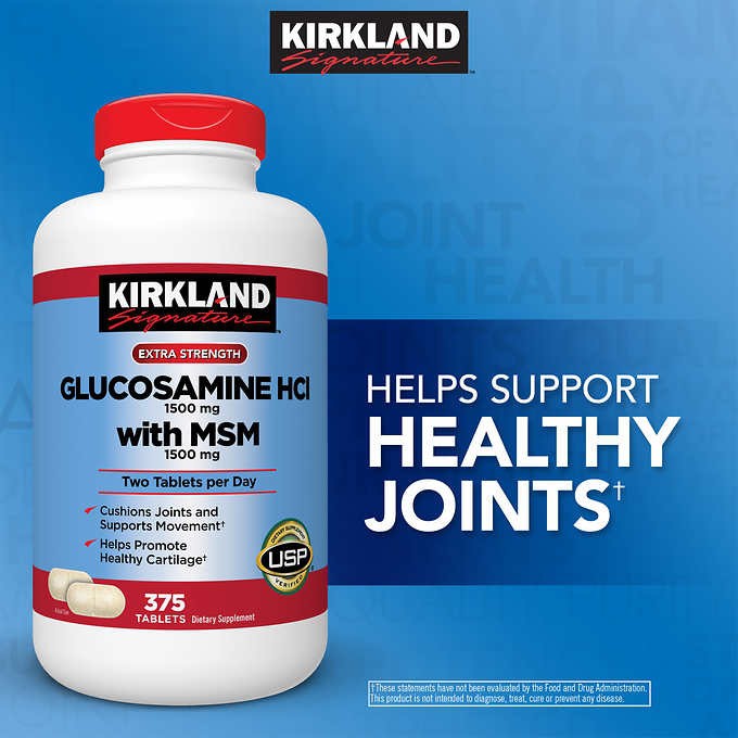 kirkland glucosamine 1500 mg msm 1500 mg complex 375 Tablets USP Verified  กลูโคซามิน บำรุงกระดูก ไข