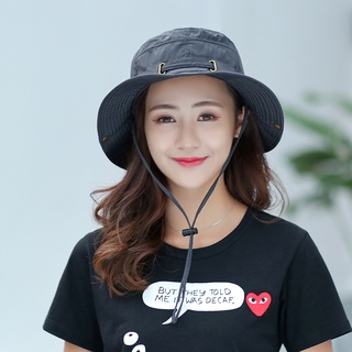 หมวกเดินป่า มีสาย หมวกผู้หญิง Bucket Hat