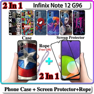 2 IN 1 เคส Infinix Note 12 G96 พร้อมกระจกนิรภัยกันรอยหน้าจอโค้ง เซรามิค ลายฮีโร่ LOL