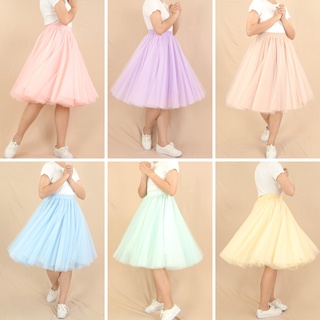 LARLA ✿ SK01 ความยาว 24" คลุมเข่า กระโปรงสุ่ม กระโปรงเจ้าสาว Tutu Skirt สีพาสเทล