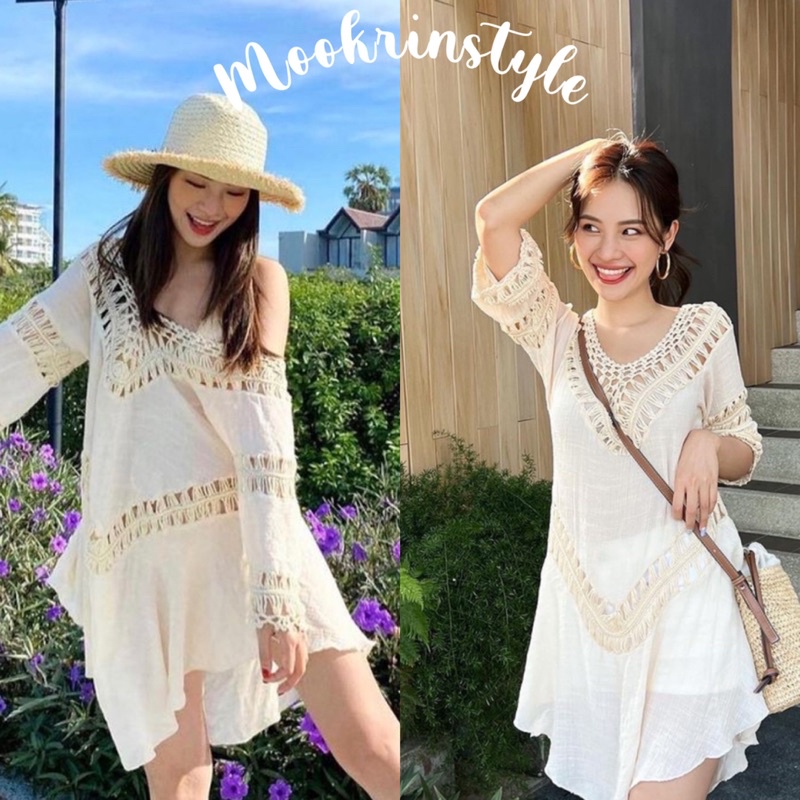 🍀Mookrinstyle🍀เสื้อโบฮีเมียน ทรงโอเวอร์ไซส์ ใส่สบาย มีขาว กับครีม ดีเทลแขนยาว เสื้อbohemians เสื้อชิคๆตัวใหญ่