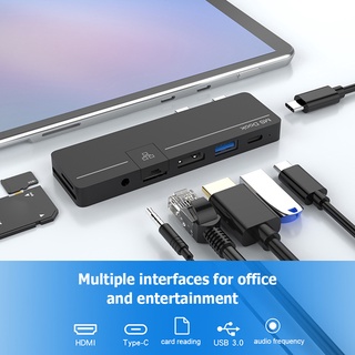 ฮับ USB C สําหรับ Microsoft Surface Pro 8 Pro 9 2022 Dock Pro X Docking Station พร้อมพอร์ตเครือข่าย HDMI RJ45 เสียง 3.5 มม. USB 3.0 การ์ดรีดเดอร์ดิจิทัล TF PD Type-C