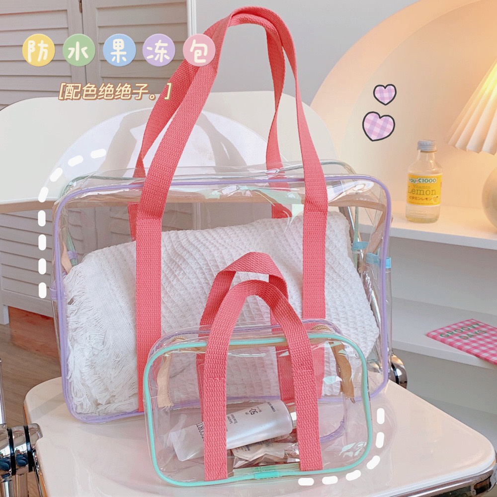 Bentoy Milkjoy กระเป๋าถือ ลายหมี กระต่ายน่ารัก สีโปร่งใส กันน้ำ ใส่ท่องเที่ยว ชายหาด สำหรับผู้หญิง