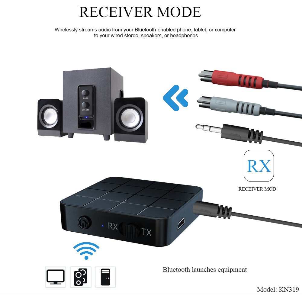 KN321 Bluetooth receiver Transmitter 5.0 4.2 เครื่องส่งสัญญาณเสียง 2IN1 RCA 3.5 มม AUX เพลง อะแดปเตอ