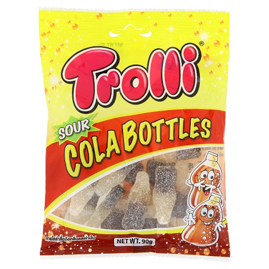 🔥แนะนำ!! ทรอลลี่ ซาวร์ โคล่า บอทเทิลส์ วุ้นเจลาตินสำเร็จรูปกลิ่นโคล่า รสเปรี้ยว รูปขวดโคล่า 90กรัม Trolli Sour Cola Bott