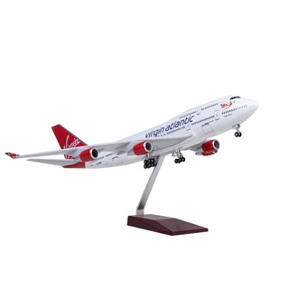 โมเดลเครื่องบิน virgin atlantic  ขนาด 47 ซม. มีไฟ LED  Scale 1:150 รุ่น 747 - 400 ทำด้วยเหล็กอัลลอย มีขาตั้งโชว์ให้ - เห