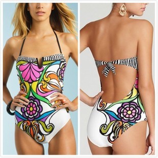 Xiuer Korean style swimsuit, sexy floral one-piece swimsuit, with sponge chest pad, beachwear