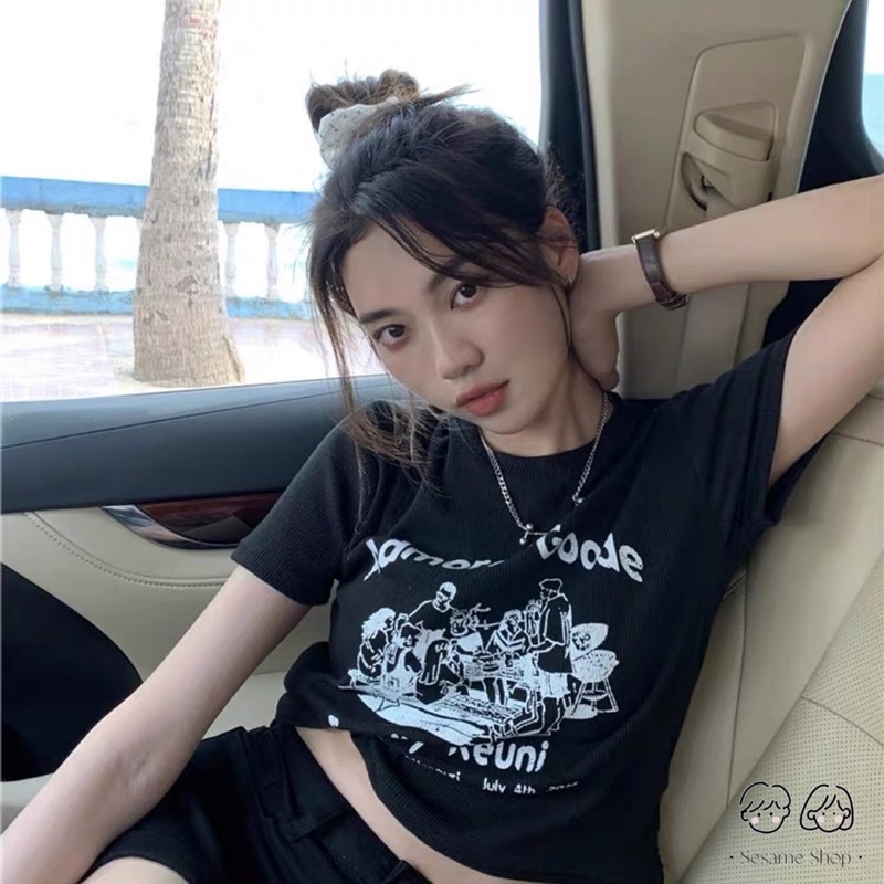 A008 Sweet Cool Hot Girl bm สไตล์สั้นฤดูร้อนสไตล์ใหม่ออกแบบ Niche Slim-fit เสื้อยืดแขนสั้นสีขาวหญิง 