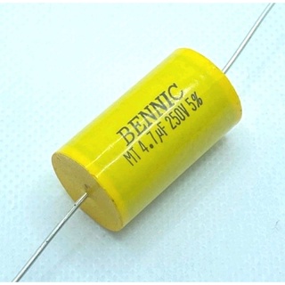 Capacitor ยี่ห้อ BENNIC รุ่นหางหนู สีเหลือง ค่า 4.7uF 250V