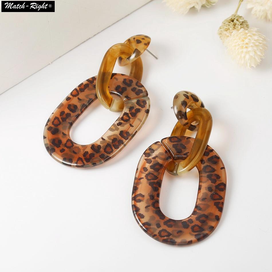 ต่างหูแบบติดหูแฟชั่น ต่างหูคริลิคพิมพ์ลายเสือดาวย้อนยุค Statement Earrings Leopard Print Acrylic Pendant Retro Earrings