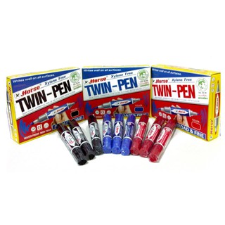 HORSE TWIN-TIP MARKER ปากกาเคมี มาร์คเกอร์ 2 หัว ตราม้า แพ็ค 12 ด้าม