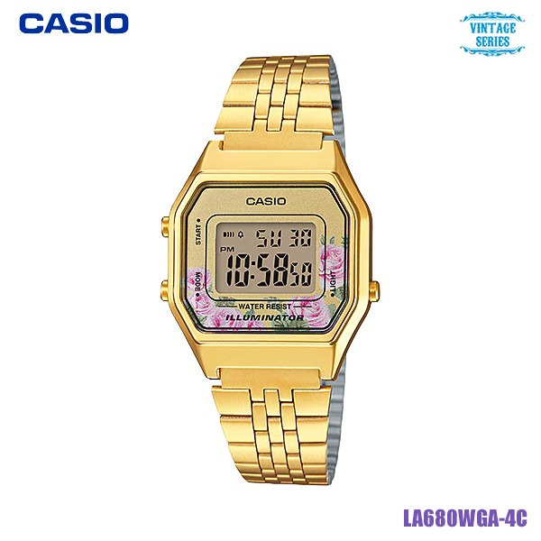 Casio Standard Digital นาฬิกาข้อมือ ผู้หญิง สายแสตนเลส LA680WGA Gold Series