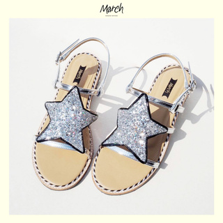 PRE ORDER MarchShoes Gold / Silver Stars Sandals รองเท้าแตะกากเพชรรูปดาว Signature ขอบหนัง มีสายรัดส้น พื้นยางกันลื่น