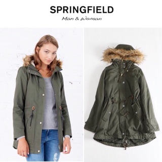 เสื้อโค้ทกันหนาว ทรงปาร์การ หมวกฮู้ดแต่งเฟอร์ แบรนด์SPRING FIELD (WY477)