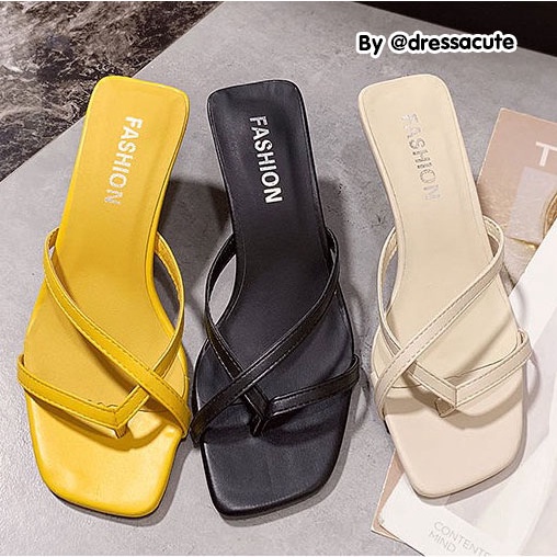 🧡XV8 รองเท้าส้นสูง 3เส้น✨แบบหนีบ รองเท้าส้นเข็ม สายไขว้ โชว์เรียวเท้า✨