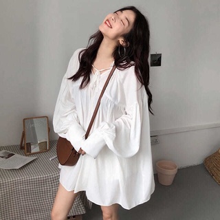 เสื้อเบลาส์ แขนยาว ทรงหลวม ขนาดใหญ่ สไตล์เกาหลี สําหรับผู้หญิง