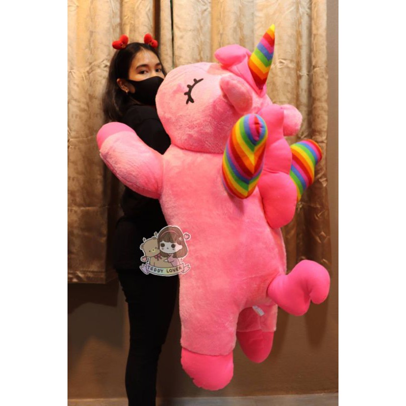 ตุ๊กตาม้ายูนิคอร์น ขนนุ่มด้านในยัดใยสังเคราะห์(หลับตาสีชมพู)