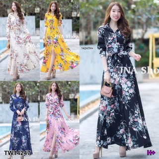 MM14247 เดรสเชิ้ตยาวลายดอก floral long shirt dress