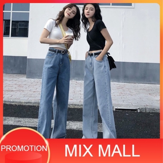 MixMall พร้อมส่ง กางเกงยีนส์ขากว้างเอวสูงทรงหลวม กางเกงยีนส์ขาบาน เอวสูง (AA 1-11)