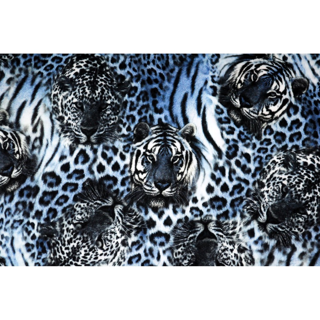 ผ้าเมตร ผ้าขนสัตว์เทียม ผ้าลายเสือโคร่ง&เสือดาว สีน้ำเงิน เนื้อหนานุ่ม Blue Tiger Faux Fur