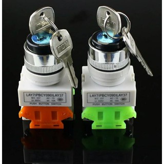 LAY37 22 MM ROTARY SWITCH 2/ 3 ตำแหน่งลูกบิดหมุนกุญแจล็อค 1NO/1NC และ 2NO ROTARY SWITCH DPST สวิทช์ล็อค 660V UI 10A ITH