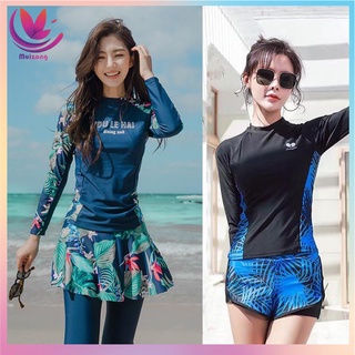 Women swimsuit ชุดว่ายน้ำแขนยาวผู้หญิงแฟชั่นระดับไฮเอนด์ป้องกันรังสี UV  beachwear ชุดว่ายน้ำสองชิ้นไซส์ L XL XXL