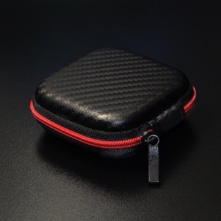 กระเป๋าทรงสี่เหลี่ยมสำหรับใส่หูฟัง ลายเคฟล่าสีดำ Mini earphone bag แบบซิปรูด ช่วยกันกระแทก ใส่เหรียญ สายชาร์จ