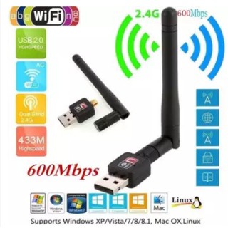 600Mbps USB ตัวรับ WIFI ตัวรับสัญญาณไวไฟ มีเสาอากาศ รับWIFI ความเร็วสูง USB 2.0 Wireless Wifi Adapter