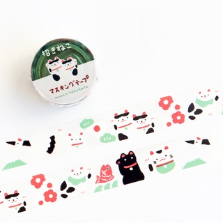 Masking Tape Papier platz จากดีไซเนอร์ Masao Takahata ลายแมวกวักญี่ปุ่น เป็นเทปพลาสติกแบบใสพิมพ์ลาย