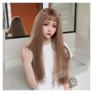 วิกสีน้ำตาลคาลาเมล Long wig วิกผมหน้าม้า ผมปลอม Wig วิกผมเกาหลี วิกผมคอสเพลย์ ฟรีตาข่ายคลุมผม