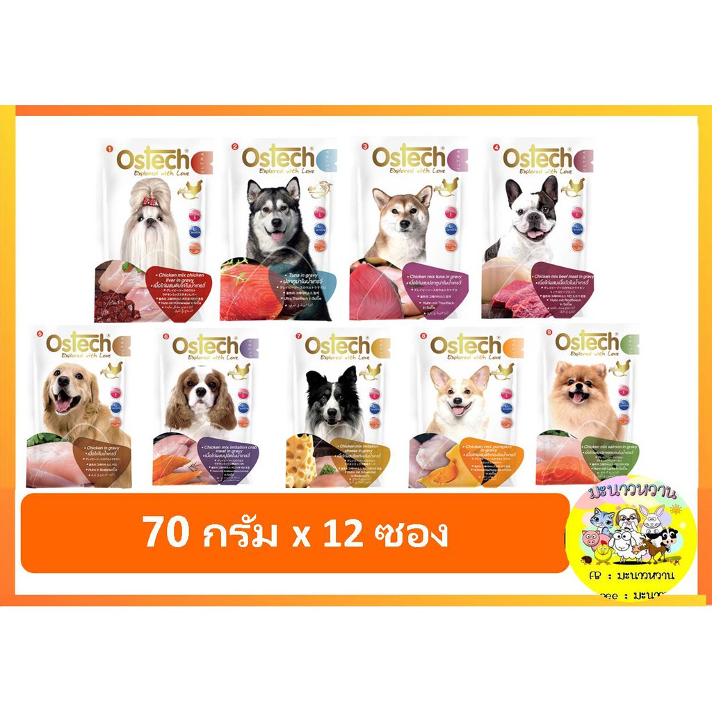 Ostech อาหารเปียกแบบซองสำหรับสุนัข ขนาด 70 กรัม ยกโหล (12 ซอง) *อ่ารายละเอียดก่อนสั่งซื้อ*