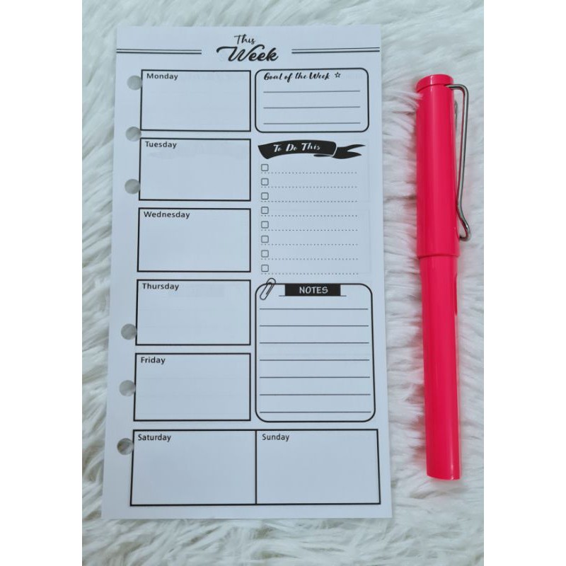 A6 MINIMALIST WEEKLY TRACKER 6 RING PLANNER INSERT REFILL