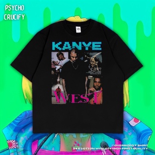 เสื้อยืด ขนาดใหญ่ พิมพ์ลาย Kanye West Psycho Crucify | สีดํา | สีเทาเข้ม | Kanye เสื้อเชิ้ต สไตล์ตะวันตก | เสื้อแร็ปเปอร