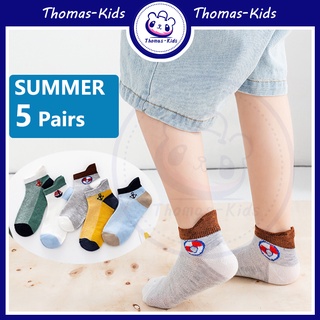 [THOMAS Kids] ถุงเท้า ผ้าฝ้าย ลายการ์ตูนสมอเรือ สีพื้น แฟชั่นฤดูร้อน สําหรับเด็ก 1-12 ปี 5 คู่