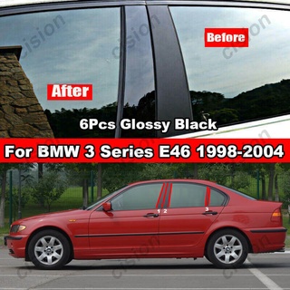 ชุดเสาประตูหน้าต่างรถยนต์ ด้านซ้าย ขวา สีดําวาว สําหรับ BMW 3 Series E46 1998-2005 320i 325i 330i PC 6 ชิ้น